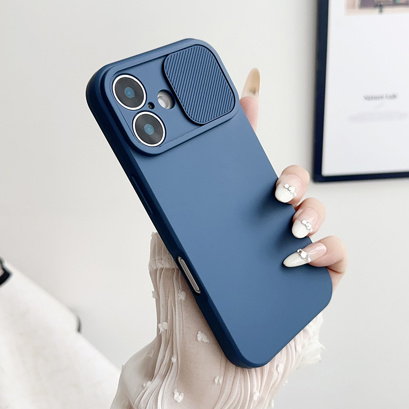 Zachte Siliconen Telefoon Case voor iPhone 16E 16 15 14 Plus 13 12 11 Pro Max Slide Camera Bescherming Shockproof Cover Case