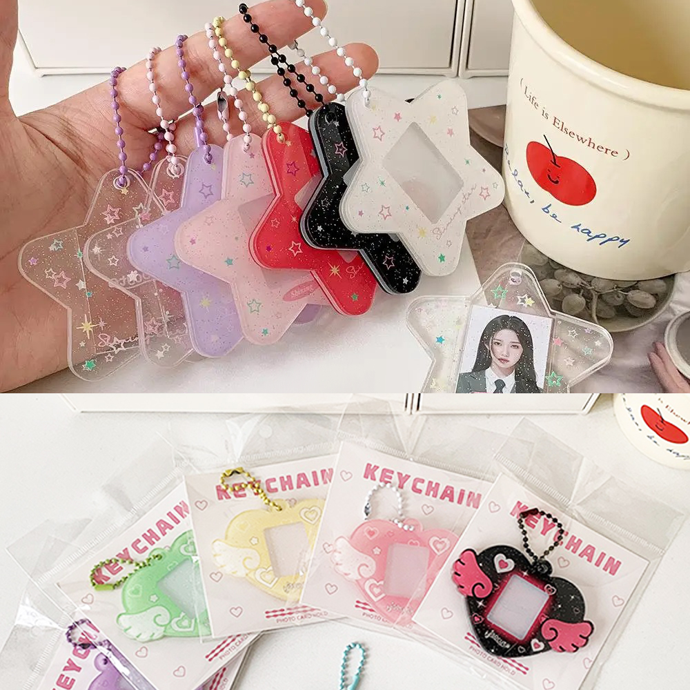Portátil glitter estrela acrílico photocard titular chaveiro 1-Polegada caso de cartão de identificação estudante kpop ídolo foto saco durável armazenamento de cartão