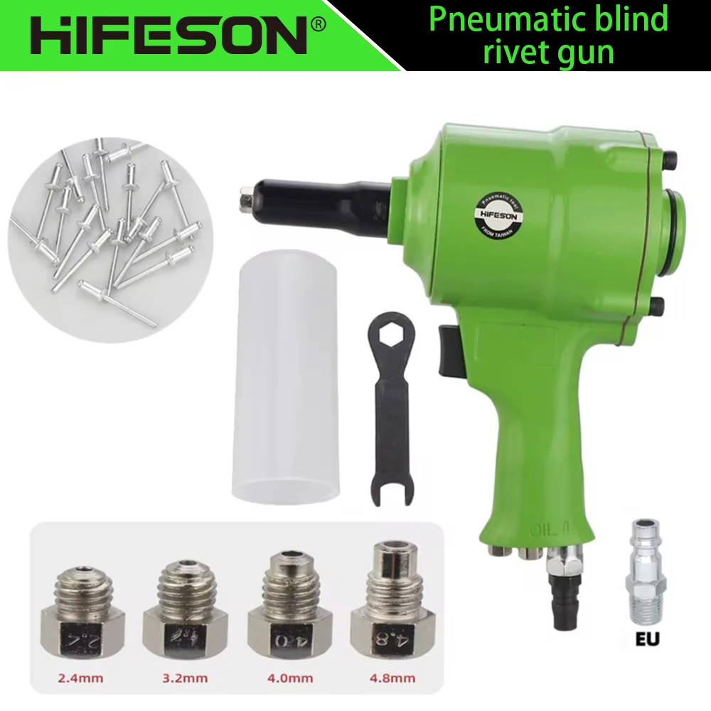 HIFESON นิวเมติก Rivet Gun Air เล็บปืนตาบอดเครื่องมืออัตโนมัติ POP Riveters Riveting เครื่องมือสําหรับ 2.4 มม. 3.2 มม. 4.0 มม. 4.8 มม.