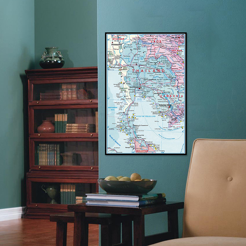 60*90Cm Bản Đồ Của Thái Lan Trang Treo Tường Unframed In Vải Không Dệt Vải Tranh Phòng Khách trang Trí Nhà Vật Dụng Văn Phòng