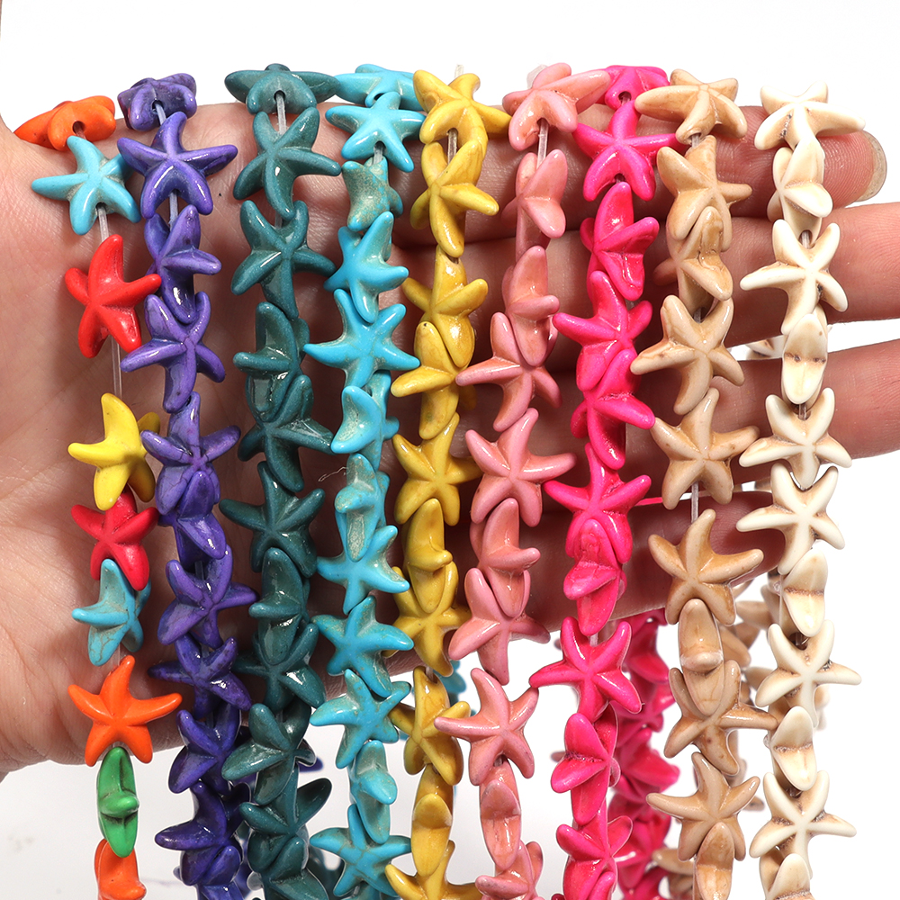 Apx 36 Uds. Cuentas de piedra Natural, cuentas de turquesas de estrella de mar, cuentas coloridas para fabricación de joyería, accesorios para collar y pulsera DIY