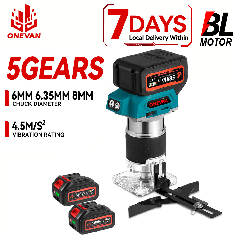 ONEVAN 1600 W Borstelloze Elektrische Trimmer 5 Versnellingen 6 MM 6.35 MM 8 MM Draadloze Graveren Steken Frezen Router Voor Makita Batterij Pin
