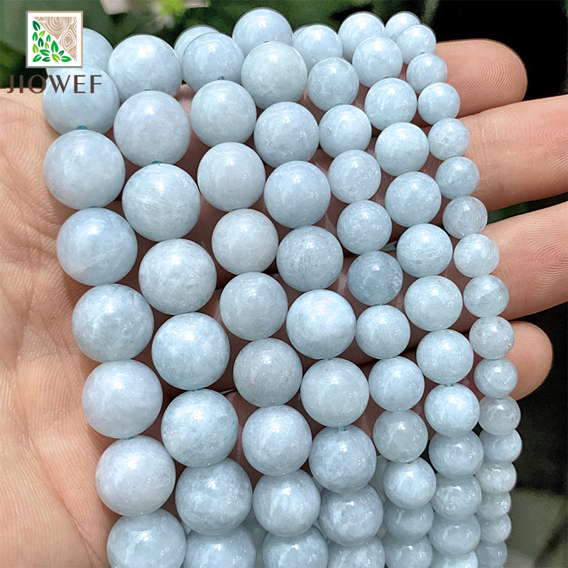 Natural Stone Beads Light Blue Jasper Chalcedony Round Beads Diy Bracelet Necklace for Jewelry Making 15" Strand 6/8/10/12mm