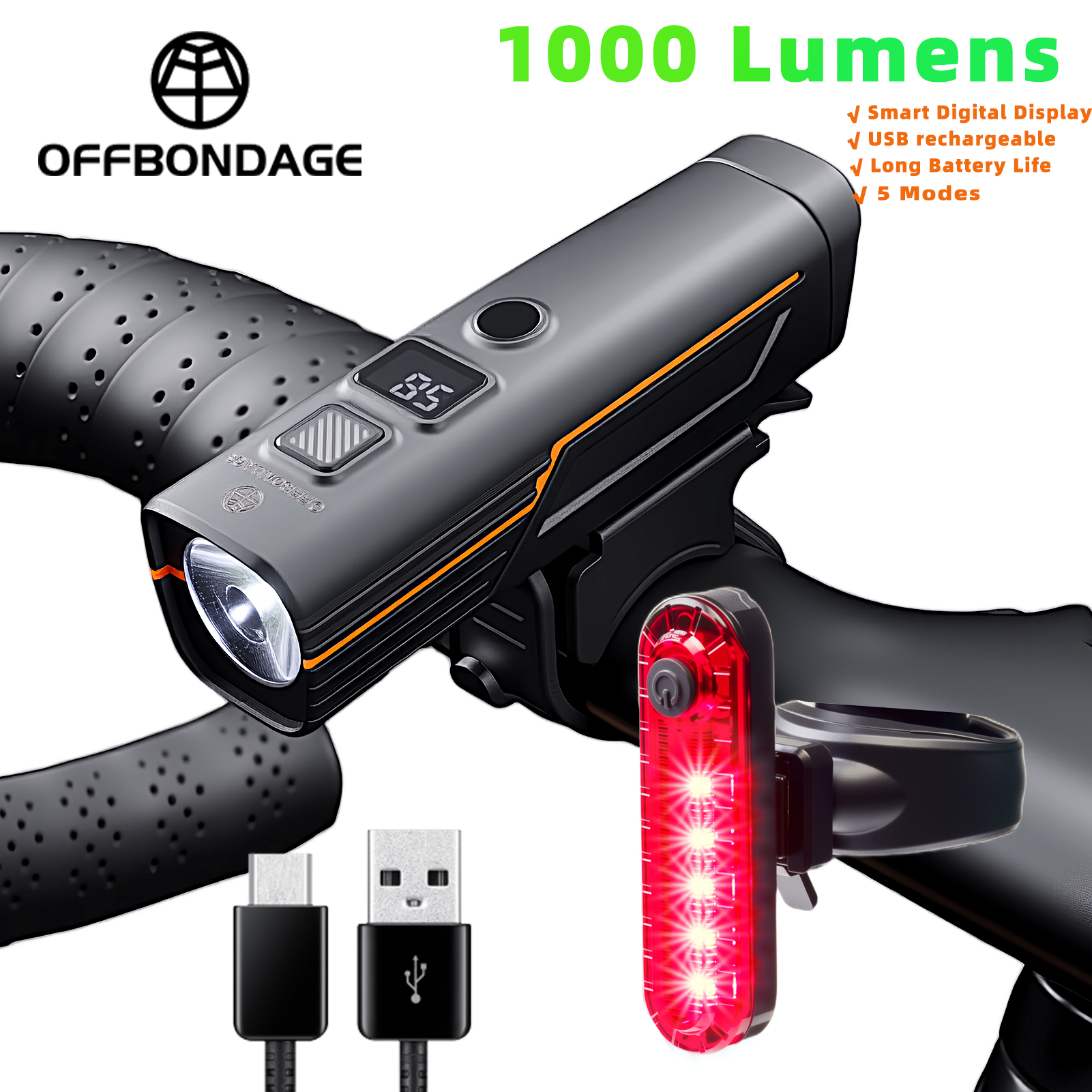 Lampka rowerowa wodoodporna, ładowana przez USB-C, do rowerów górskich i szosowych, mocne światło, bezpieczeństwo w dzień, oświetlenie nocne.