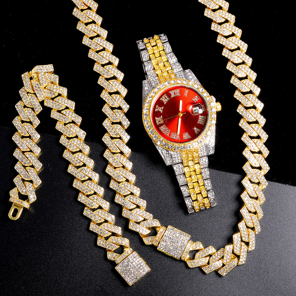 ผู้ชายหรูหราใหม่เหล็กควอตซ์นาฬิการอบแก้วสี Dial Full Zircon นาฬิกา HIPHOP แฟชั่นเครื่องประดับของขวัญ