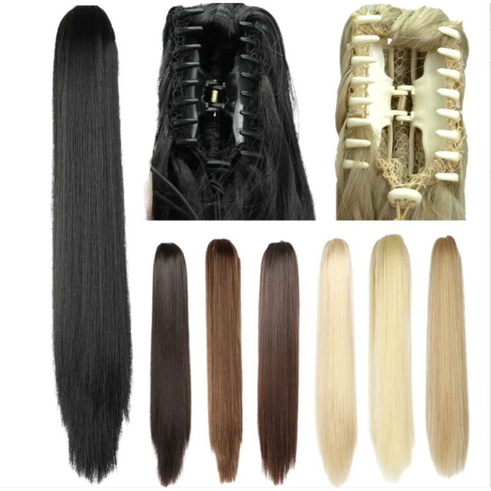สังเคราะห์ 24 นิ้วยาวตรงต่อผมหางม้าสําหรับผู้หญิง Claw บนผมหางม้า Hairpiece สีดําสีบลอนด์สีน้ําตาลสาว Daily Party