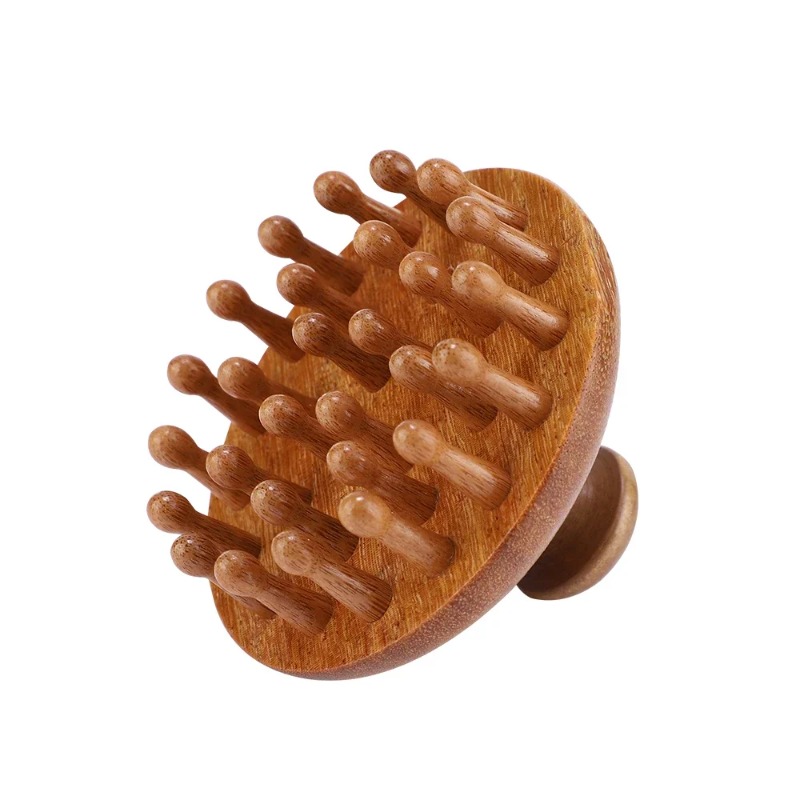 Sandalwood Massage Comb with Finger Ring Wooden Head Meridian Comb Scalp Massager Anti-Static Full Body Guasha Tool
