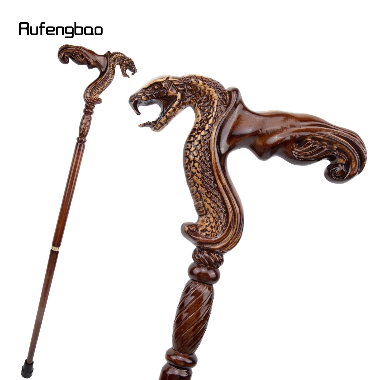Cobra Snake Bruin Houten Mode Wandelstok Decoratieve Cospaly Party Houten Wandelstok Halloween Mace Wand Crosier 93cm