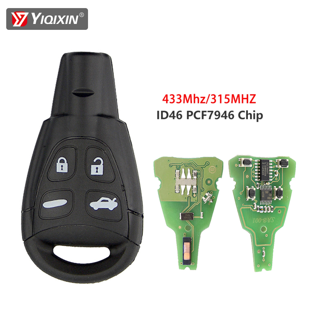Casing Kunci Kartu Pintar untuk SAAB 93 95 9-3 9-5 WF Kunci Mobil Jarak Jauh 4 Tombol 315/433Mhz ID46 PCF7946 Bilah Masukkan Tanpa Kunci Chip