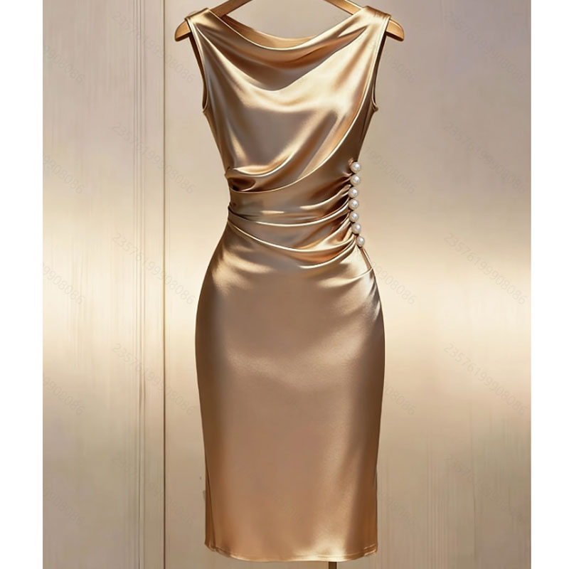 Mode zomerjurken voor dames Elegante mouwloze damesjurk Witte slanke plooijurk Dames vestidos de verano mujer