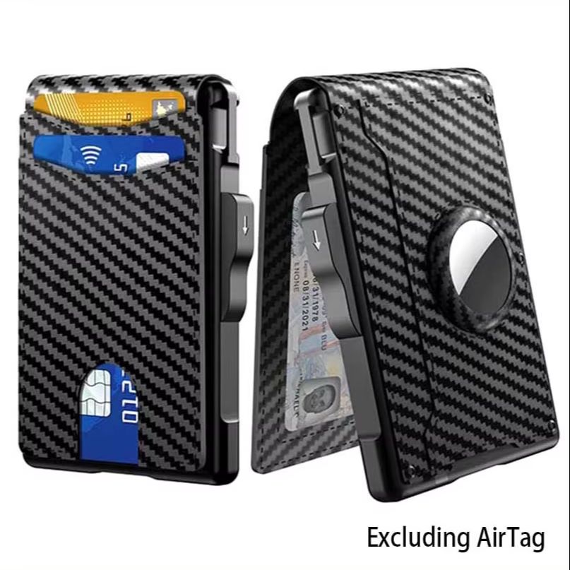 Portefeuille Bifold pour Homme en Fibre de Carbone avec Cadre en Aluminium, Blocage RFID, Emplacement AirTag et Porte-Cartes de Crédit, Conception Pliable