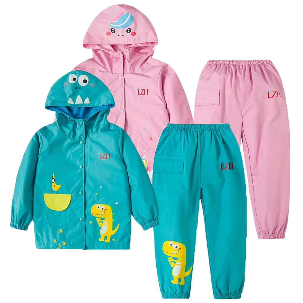 Ropa impermeable de unicornio de primavera, trajes de manga larga para niños y niñas, conjunto de Abrigo con capucha y pantalones, impermeable, ropa para niños de 2 4 y 6 años