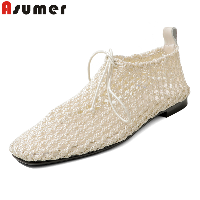 ASUMER Maat 34-41 Ins Nieuwe Mesh Holle Vrouwen Sandalen Lage Hakken Lace Up Mode Zomer Sandalen Dames Party Dagelijkse Schoenen