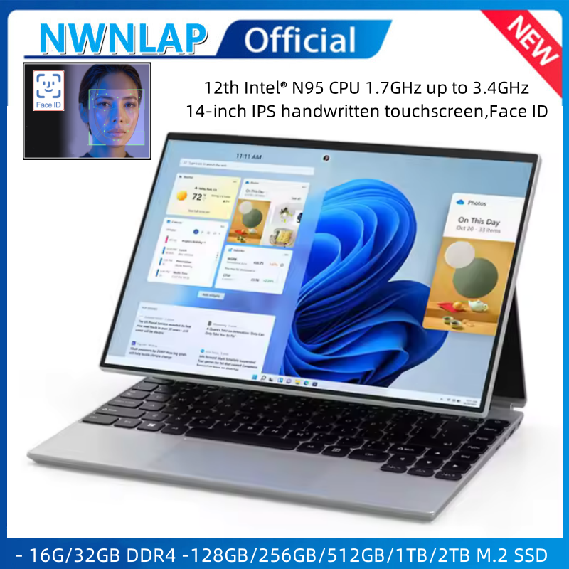 360 °   Roterend 14,0 '' IPS touchscreen 32G 128G-1T N95 Windows 11-notebook 4-in-1 zakelijk kantoor Slanke LAPTOP gezichtsherkenning