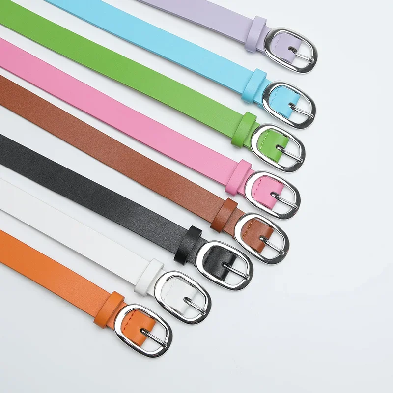 Cinturones de mujer, nuevo cinturón de cuero PU con hebilla redonda de Metal Simple, vestido para niñas, pantalones vaqueros, cinturones para mujer, marca de diseñador de lujo
