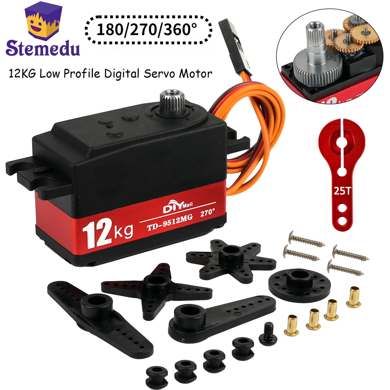 Servo digitale da 12 kg TD-9512MG Semi-metallo 4.8v-7.4v Sterzo 180/270/360 gradi per auto RC 1:8 1:10 Drift Car Runner piatto