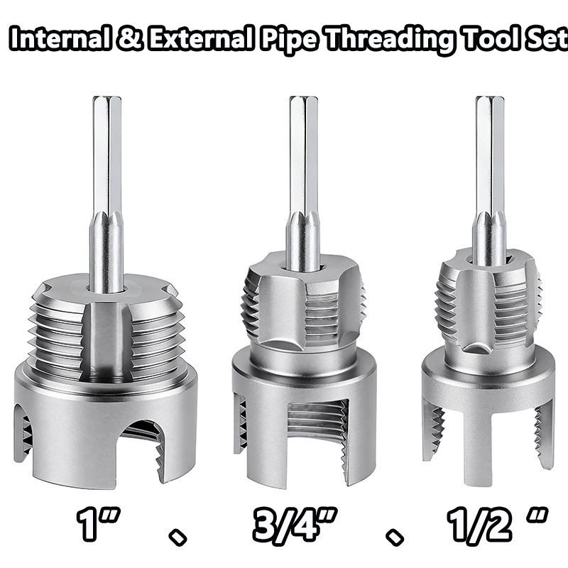 Juego de 3 Herramientas para Roscar Tuberías Internas y Externas, Kit de Roscado para Tuberías de PVC de 1/2'', 3/4'' y 1'', Herramienta de Roscado Compatible con Taladro