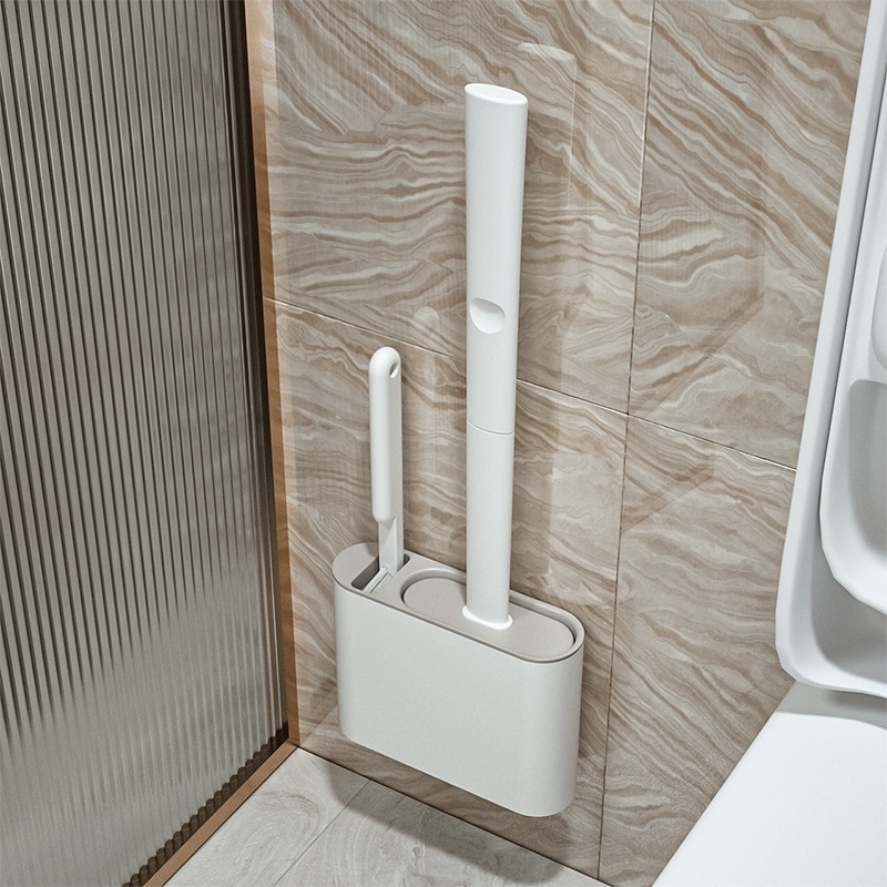 Cepillo de limpieza de inodoro de silicona, cabezal plano, Flexible, montado en la pared, limpiador de inodoro, juego de soporte para WC y baño