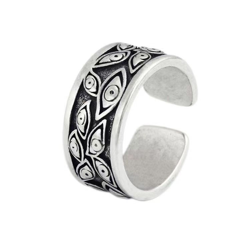 Retro Devils Eyes Ring For Men Silver Color Punk Gothic Adjustable Cuff Ring Rock HipHop Handmade Jewelry Accessories Man Gift
