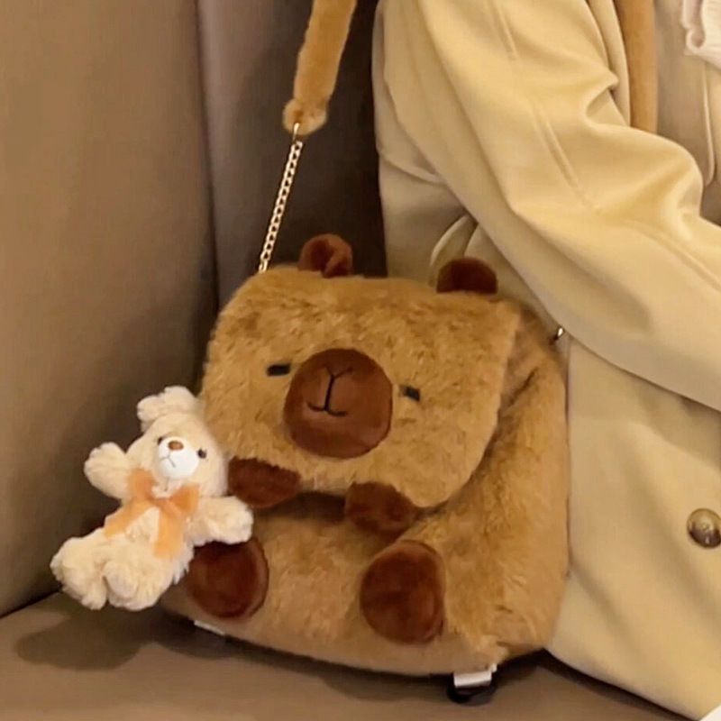 귀여운 만화 대용량 Kawaii Capybara 플러시 배낭 Schoolbag 학생 여성 가방 크로스 바디 가방 숄더 백 핸드백 지갑