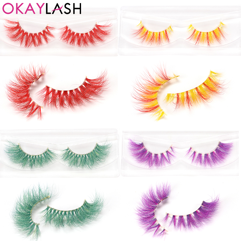 OKAYLASH Red Purple 3D Mink Colored Eyelashes Bulk wholesale Dramatic Fluffy Thick Colorful Hot Pink False  Eyelashes Makeup