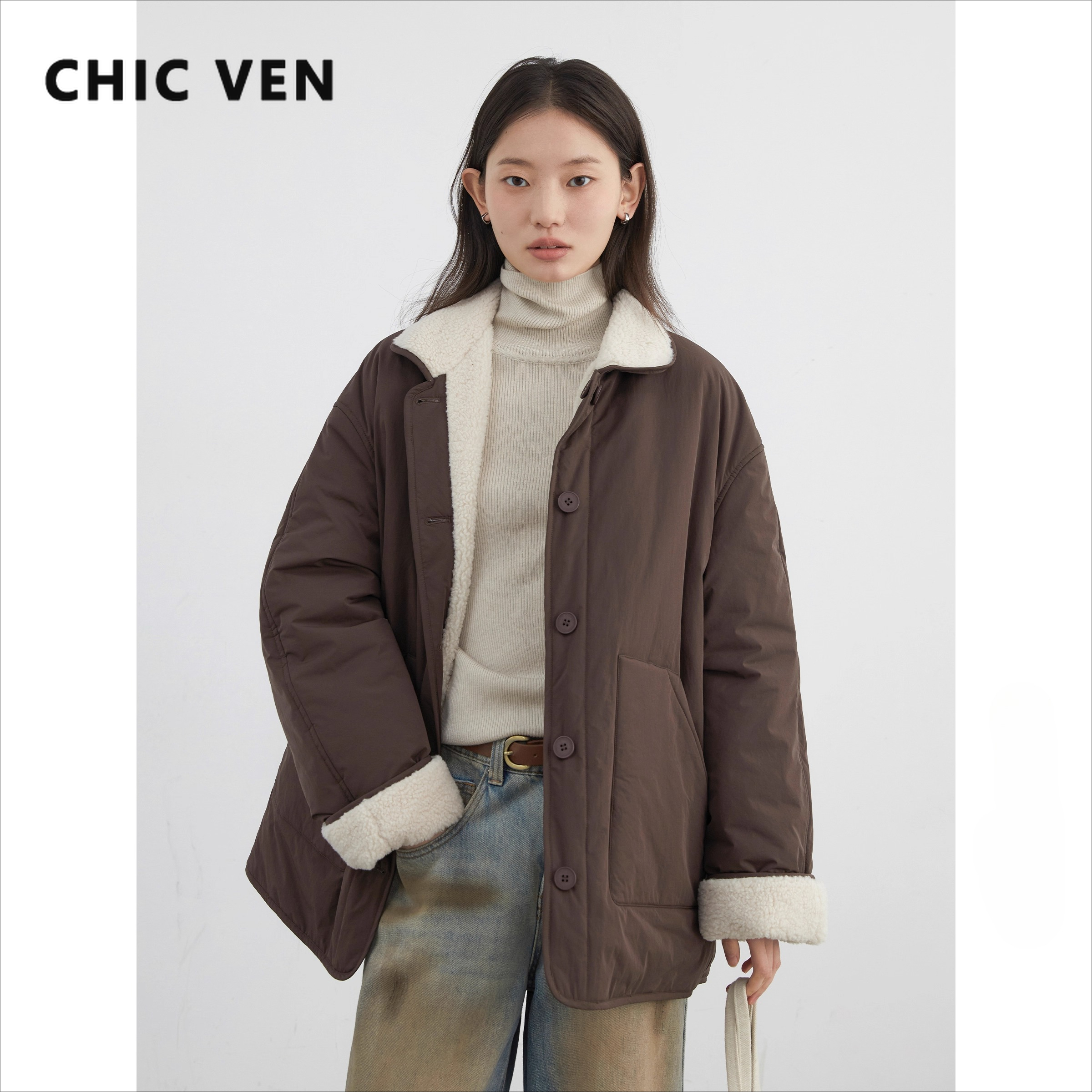 CHIC VEN новые корейские женские парки однобортные свободные повседневные толстые женские куртки двустороннее пальто зима 2025