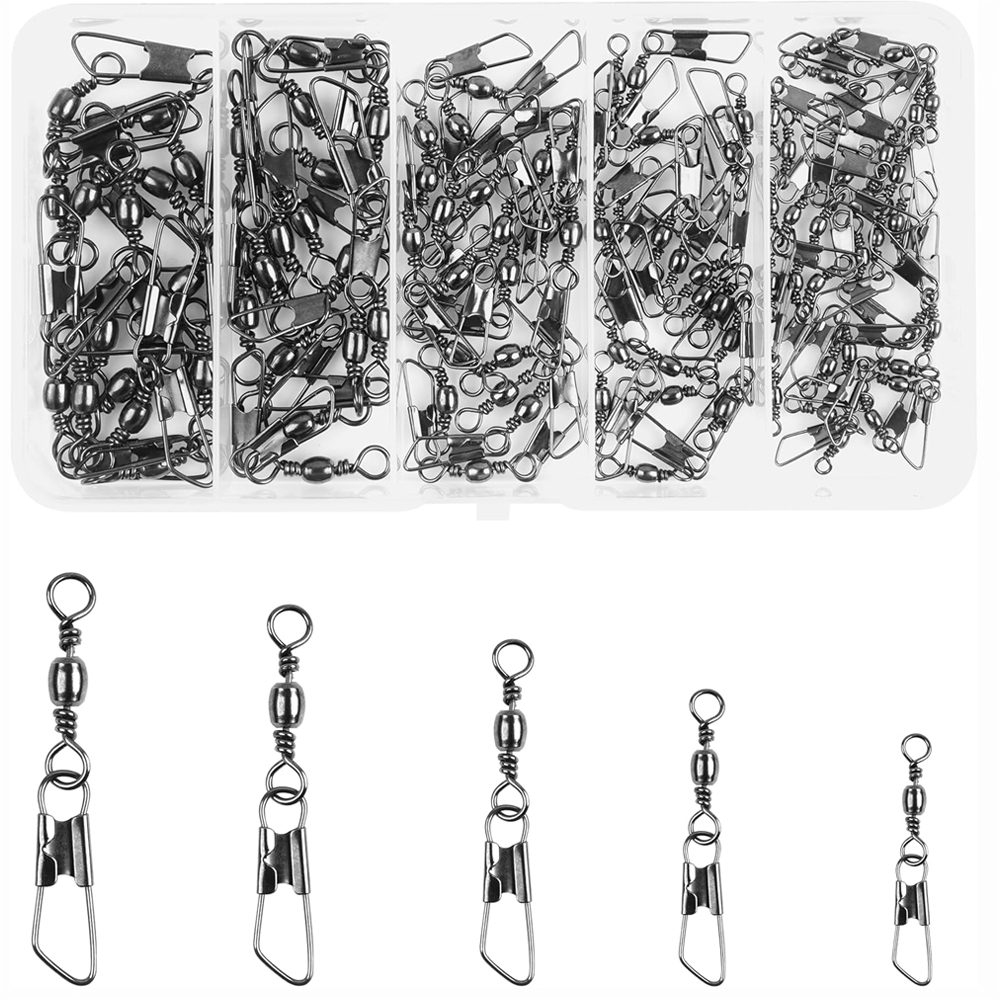 100 stücke Angel wirbel Snaps Kit Barrel Swivels mit Sicherheits schnappen hochfeste Inter lock Snaps Angel geräte Zubehör