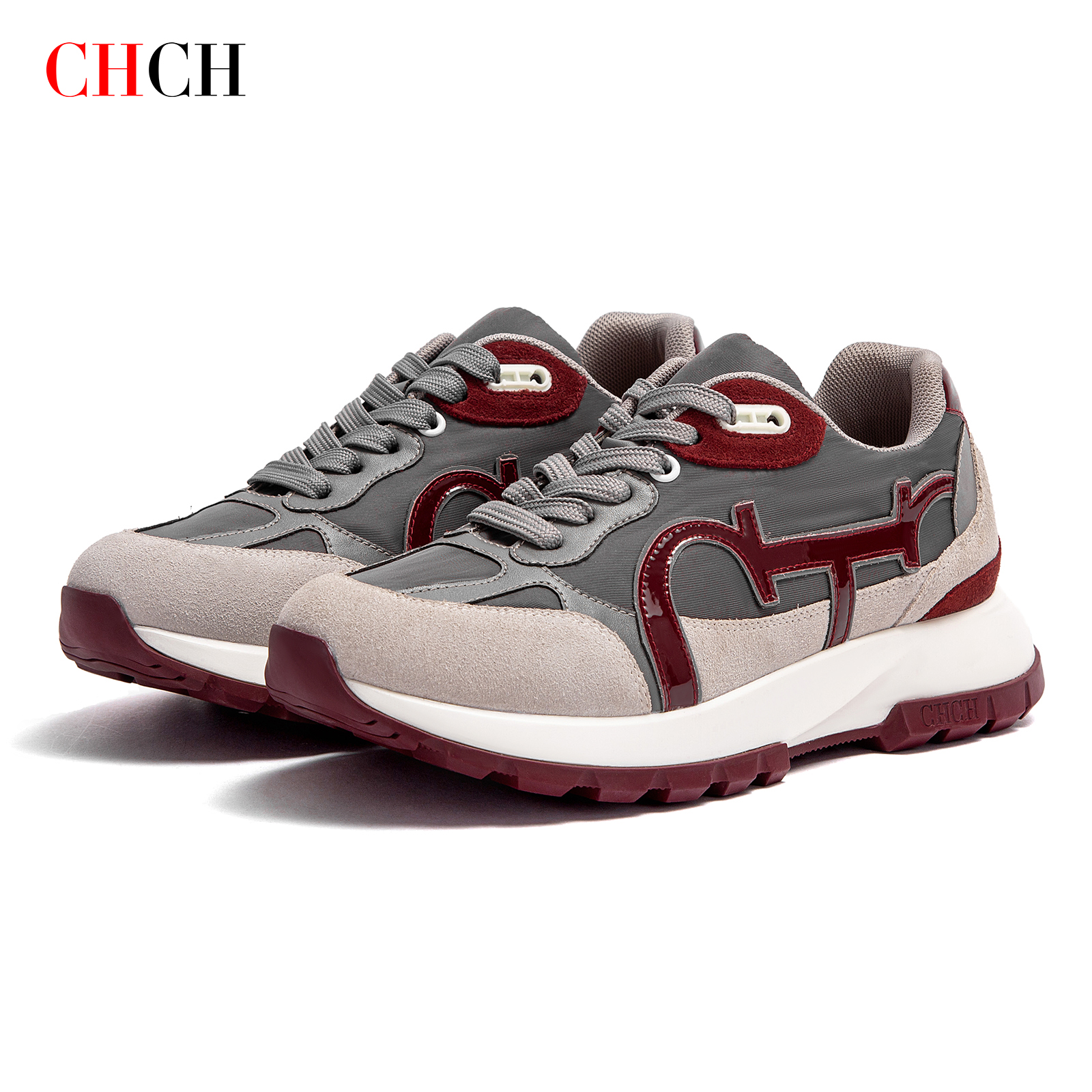 CHCH Scarpe Casual da Donna 2024 Nuovo Vino Rosso Retro in Pelle di Mucca Giunzione Design Scarpe da Passeggio Correzione dello Scheletro