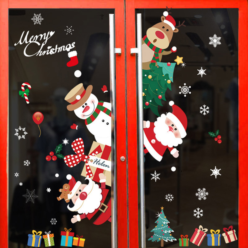 Adesivos de janela de natal ornamentos feliz natal decorações 2023 para casa adesivo de parede decalques decoração de ano novo noel adesivos