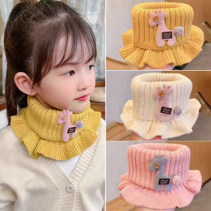 Bufanda tejida para bebé, calentador de cuello con volantes de jirafa de dibujos animados, accesorios para niñas y niños, cuello circular, bufandas cálidas para invierno al aire libre
