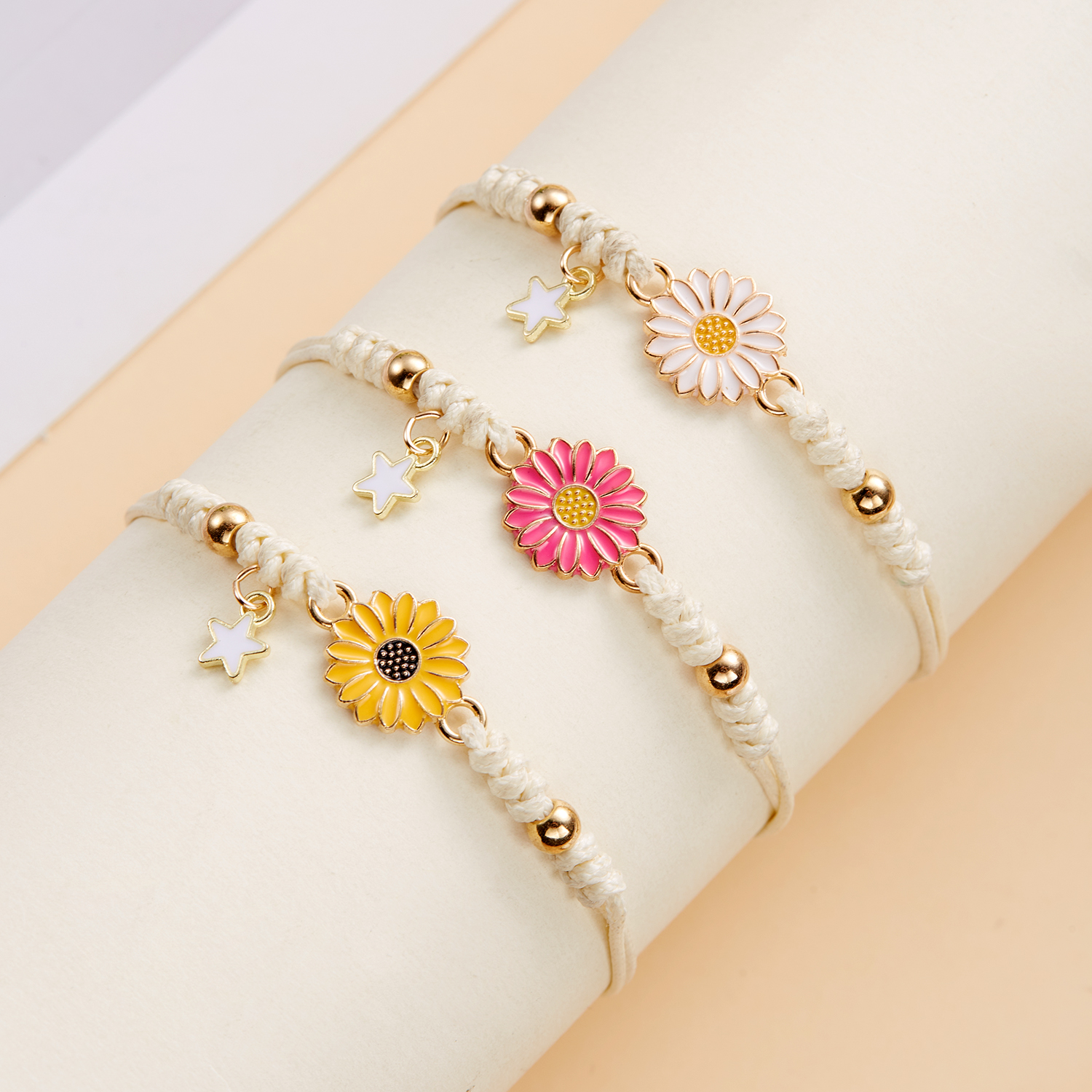 Pulseiras simples de girassol para mulheres, feitas à mão, trançadas, moda colorida, margarida, pulseira ajustável, amizade, boa sorte, joia, presente