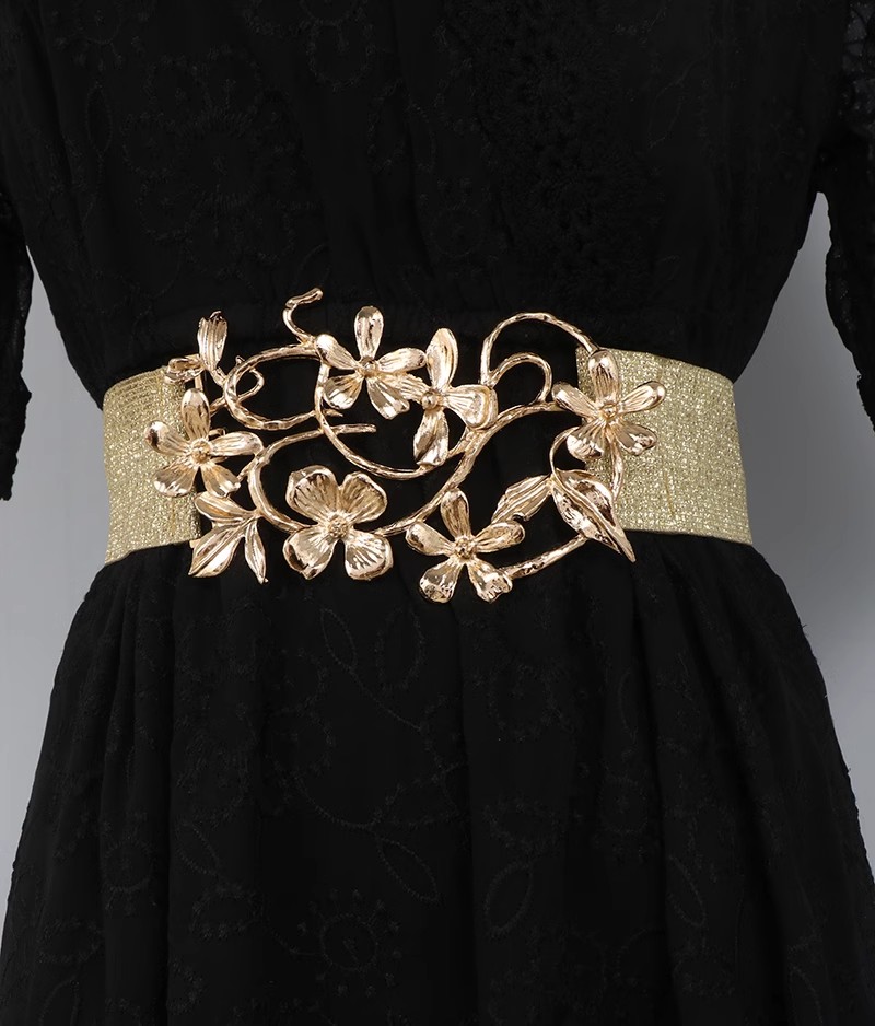 Corsé elástico con hebilla Floral a la moda para mujer, faja para mujer, abrigo, pretina, decoración de vestido, cinturón ancho J030 cinturon negro