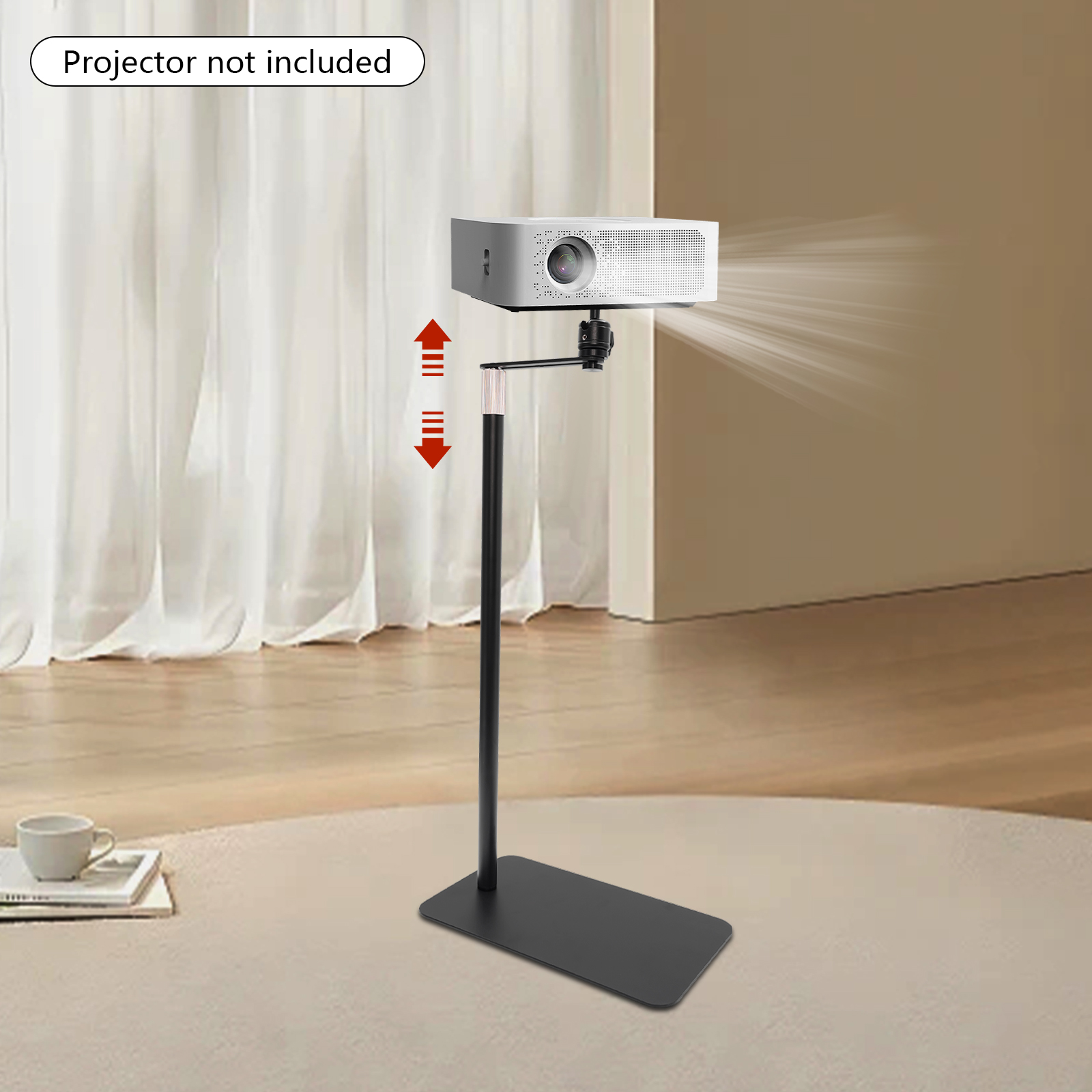 Kugelkopf-Projektor-Boden-Flachständer, universell für 1/4-Zoll-Bolzen, höhenverstellbare, freistehende L-förmige Basis aus Metall, 360° °   Drehbar, Schwarz