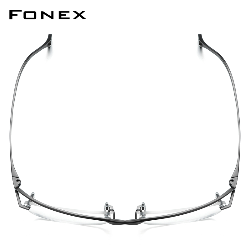 FONEX Titanium Kacamata Kacamata Pria Merek Desain Semi-Rimless Square Kacamata Setengah Rim High-End Jepang Ultralight Kacamata 85756