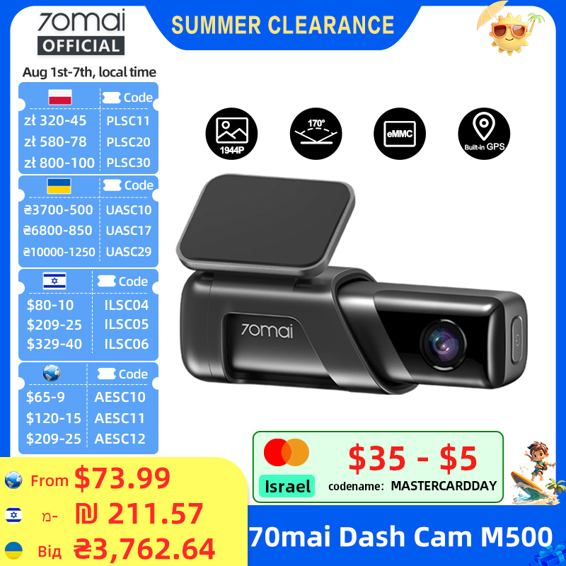 Caméra embarquée 70mai M500 1944P 170FOV, enregistreur de conduite 70mai M500, GPS, ADAS, surveillance de stationnement 24H, stockage EMMC intégré