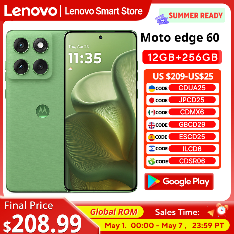 Teléfono inteligente Motorola MOTO edge 60 original, ROM global 5G, pantalla pOLED de 6,7'' 1,5K 120Hz, IP68, MediaTek Dimensity 7400