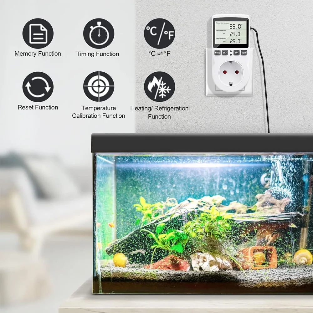 EU Plug Digital Temperature Controller Timer Socket Thermostat With Timer Switch Cooling Heating Temperature Sensor