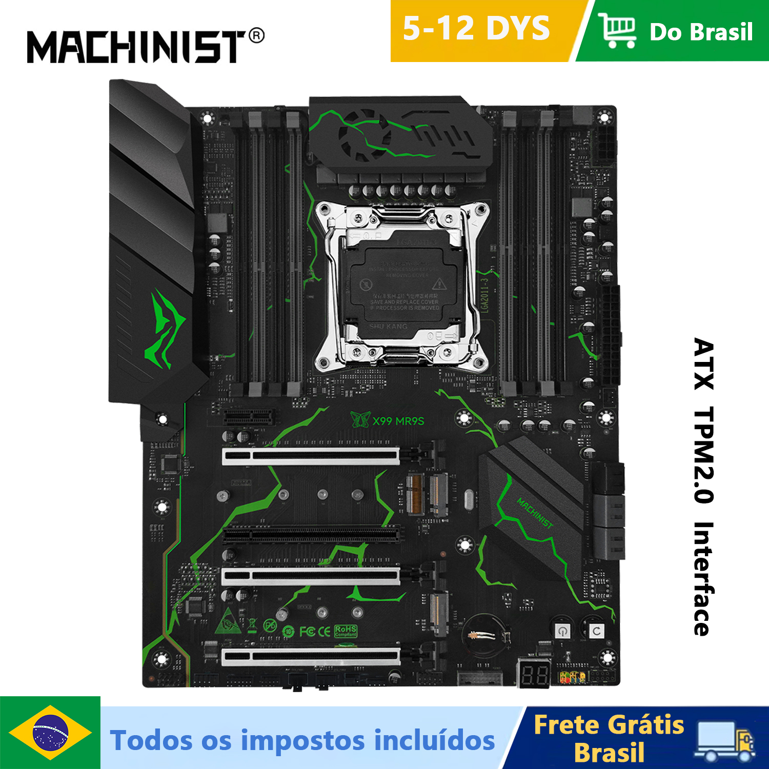 MACHINIST MR9S X99 ATX Moederbord TPM 2.0 Ondersteuning LGA 2011-3 E5 V3/V4 CPU DDR4 RAM Vierkanaals NVME M.2 USB3.0