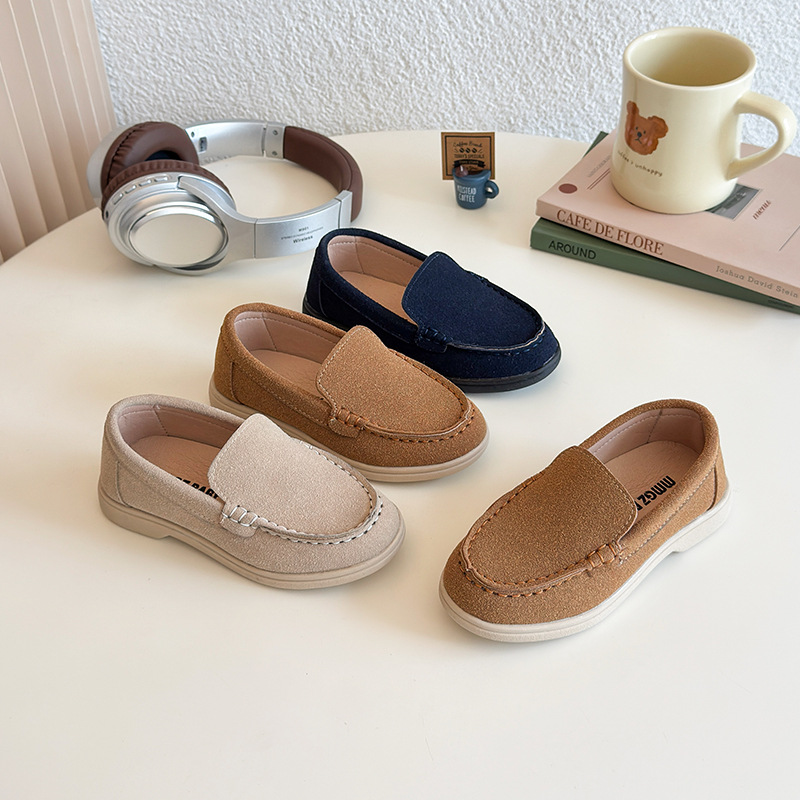 Zapatos sin cordones para niños, mocasines para primavera y otoño, zapatos informales para niños, zapatos de cuero de ante suave para niño, color Beige, marrón, azul