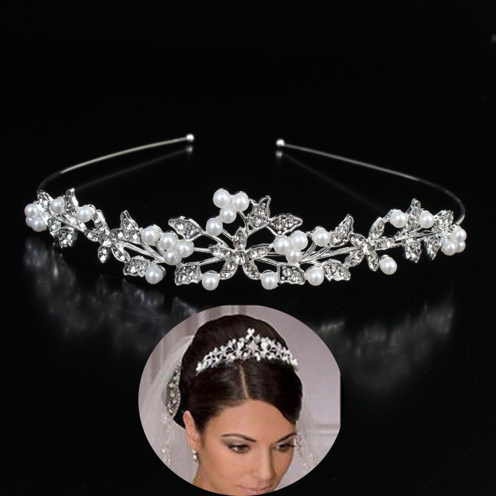 Diadema con corona de perlas para novia, accesorios para el cabello con diamantes de imitación de aleación, diadema de Boda de Princesa, tocados de novia, coronas de novia