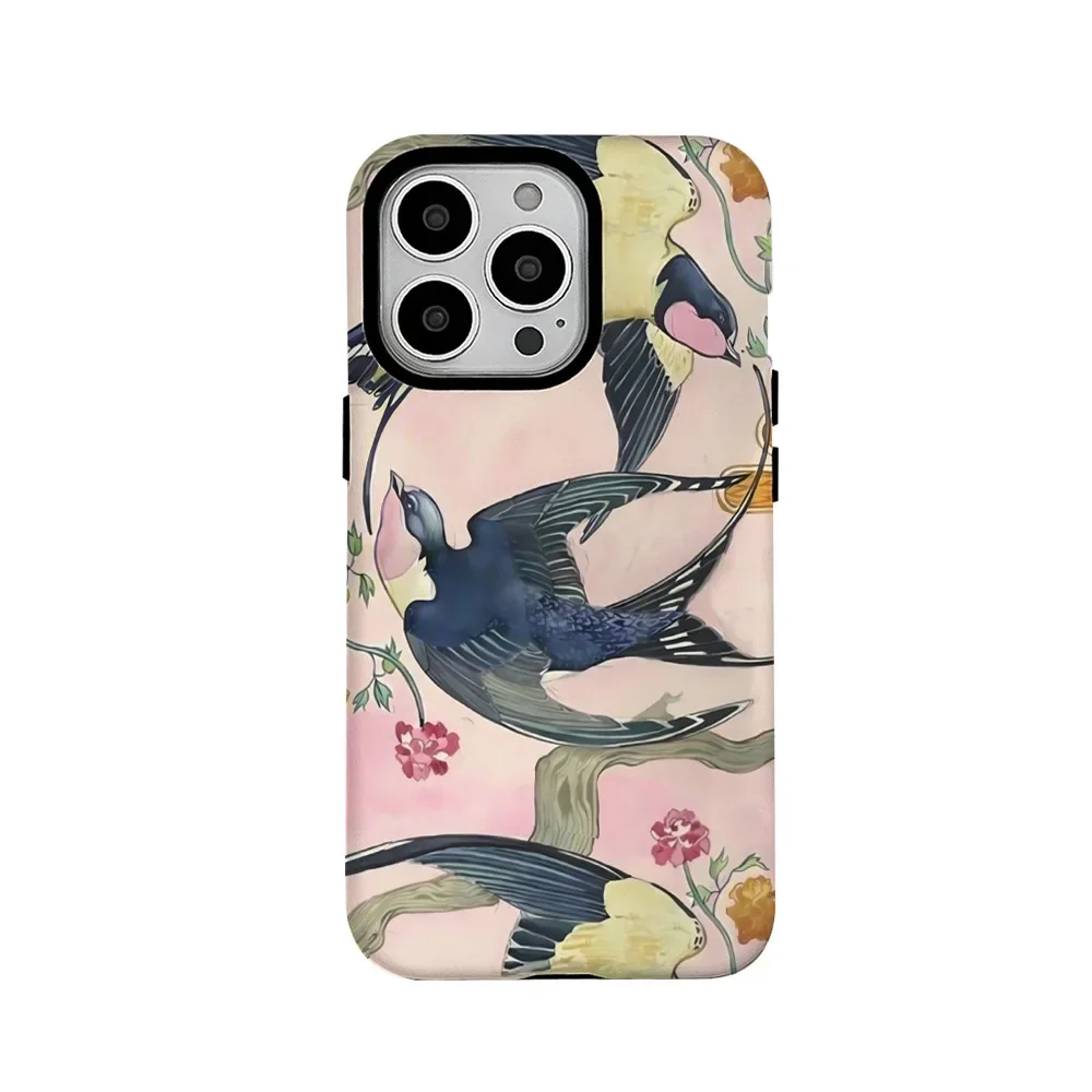 New Chinese Style Pink Swallow Phone Case for IPhone 16 15 14 13 Pro Max 12 11 Pro 12 Mini Back Cover XS XR 8 PLUS SE 2020 Funda