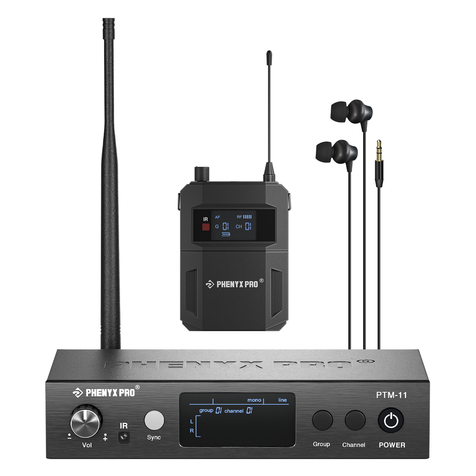 Sistema de Monitoreo Inalámbrico UHF Mono con 1 Salida de Bucle, Salidas Separadas Adecuadas para Banda y Estudio Phenyx Pro PTM-11 500MHz