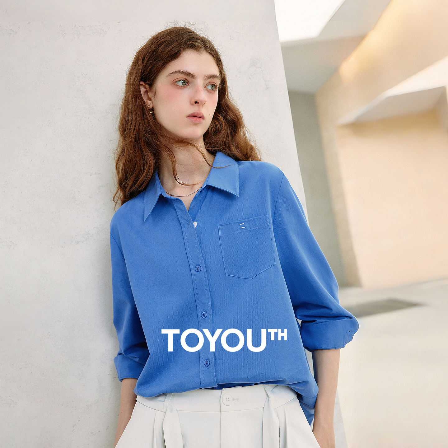 TOYOUTH Damenbluse aus reiner Baumwolle im Kavallerie-Twill, Herbst 2026 Neu, Langarm, Lockerer Schnitt, Sportlich, Preppy, Lässiger Pendler-Stil
