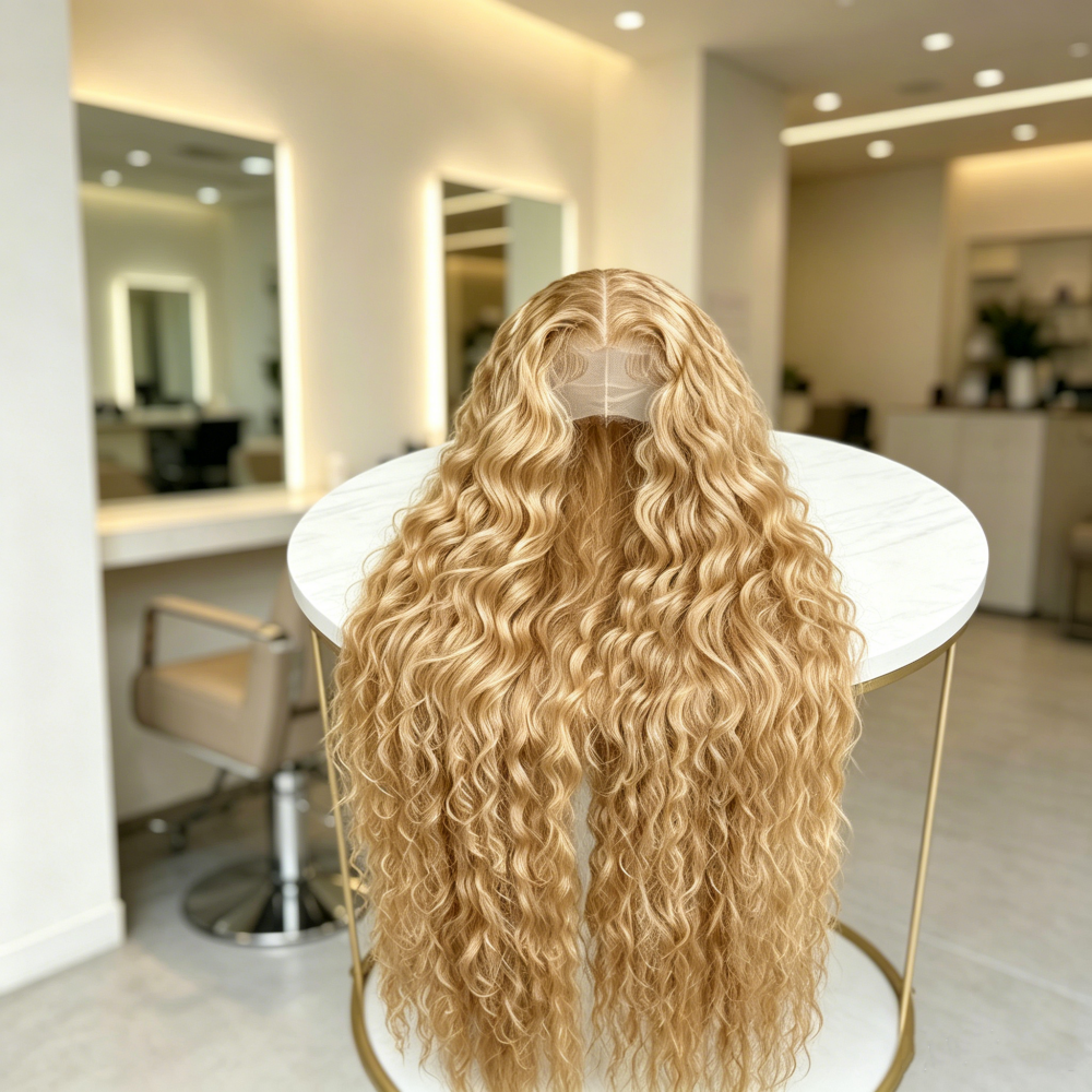 Peruca Loira Ondulada Profunda de Cabelo Humano 13x6 HD 250 Densidade, Perucas Frontais de Renda 13x6 de Cabelo Humano Pré-Alongadas Cacheadas, Perucas de Renda 13x4 para Mulheres # Peruca de Cabelo Humano Loiro Mel Colorido com 27 Tons