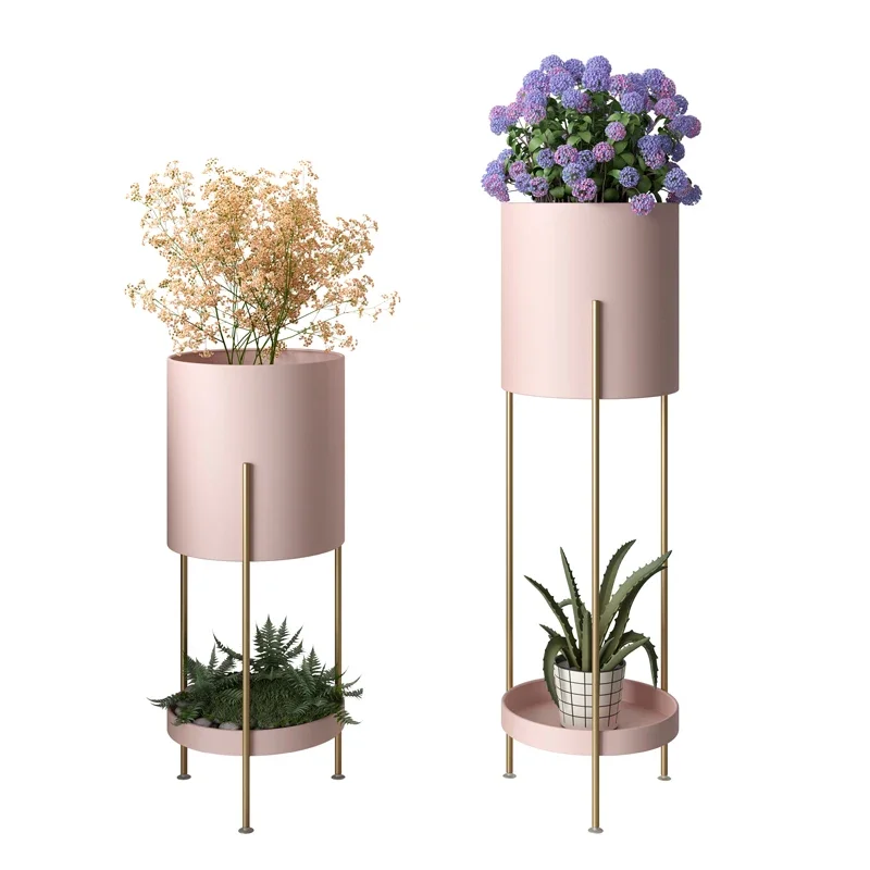 Estante de flores de interior de lujo con luz nórdica de calidad, soporte creativo a la moda para plantas de sala de estar, estante de suelo Simple para balcón