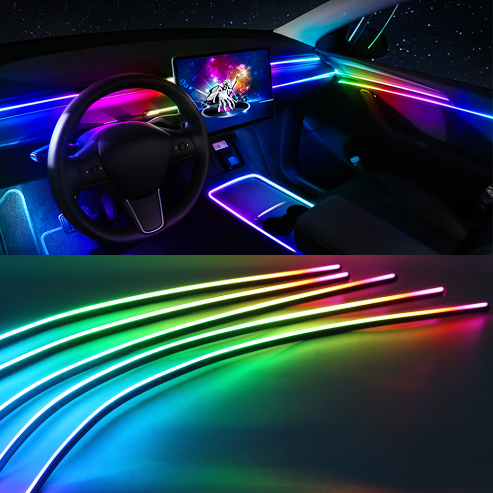 2/5/6 in 1 RGB 213 Color Symphony Car Ambient Lighting LED acrilico Light Strip Interior Rainbow Atmpshere Lamp Bar App Bluetooth