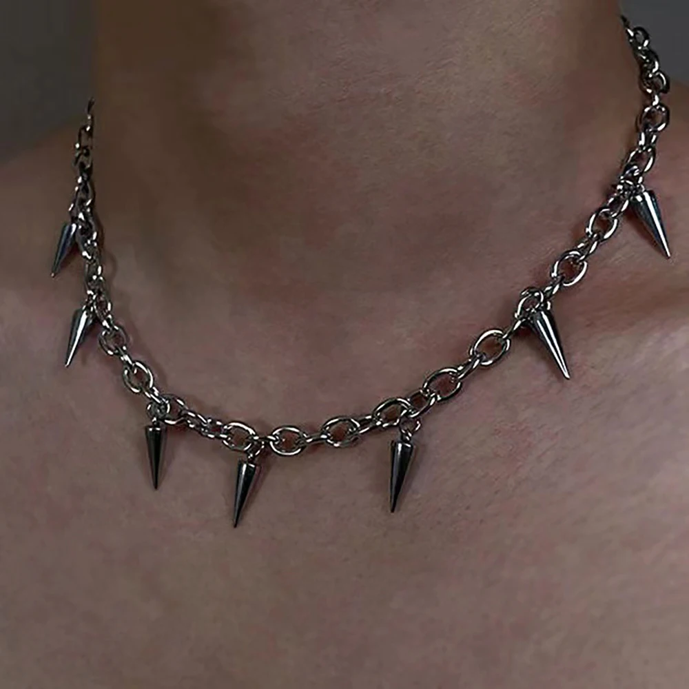 Collar de borla con remaches de estilo Punk para hombre, collar de cadena de acero de titanio geométrico a la moda para mujer de Hip Hop
