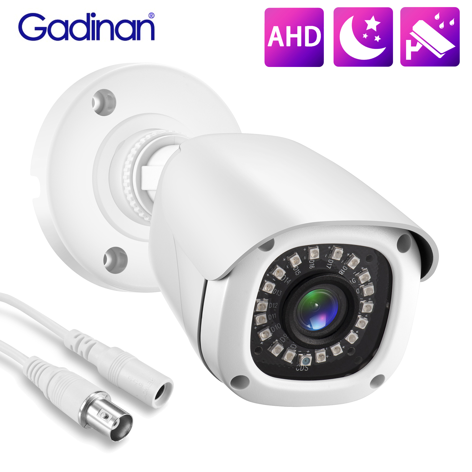 Gadinan HD 720P 1080P 5MP kamera AHD domowy nadzór przewodowy noktowizor na podczerwień Bullet Outdoor BNC kamera bezpieczeństwa CCTV