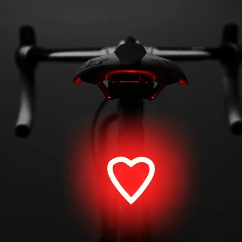 Bike Rear Light Heart Shape IPX6 Waterproof Bicycle Tail Light LED Outdoor Safety Taillight Cycling Lamp Bicycle Accessories