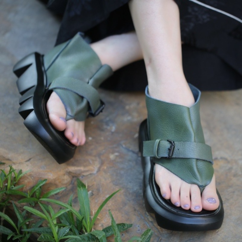 Sandalias Wege de moda para mujer, zapatos de plataforma elegantes hechos a mano de cuero genuino, moda de verano 2026, para uso diario al aire libre